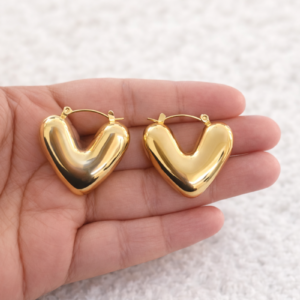 Puffy Heart Gold Hoop Earrings