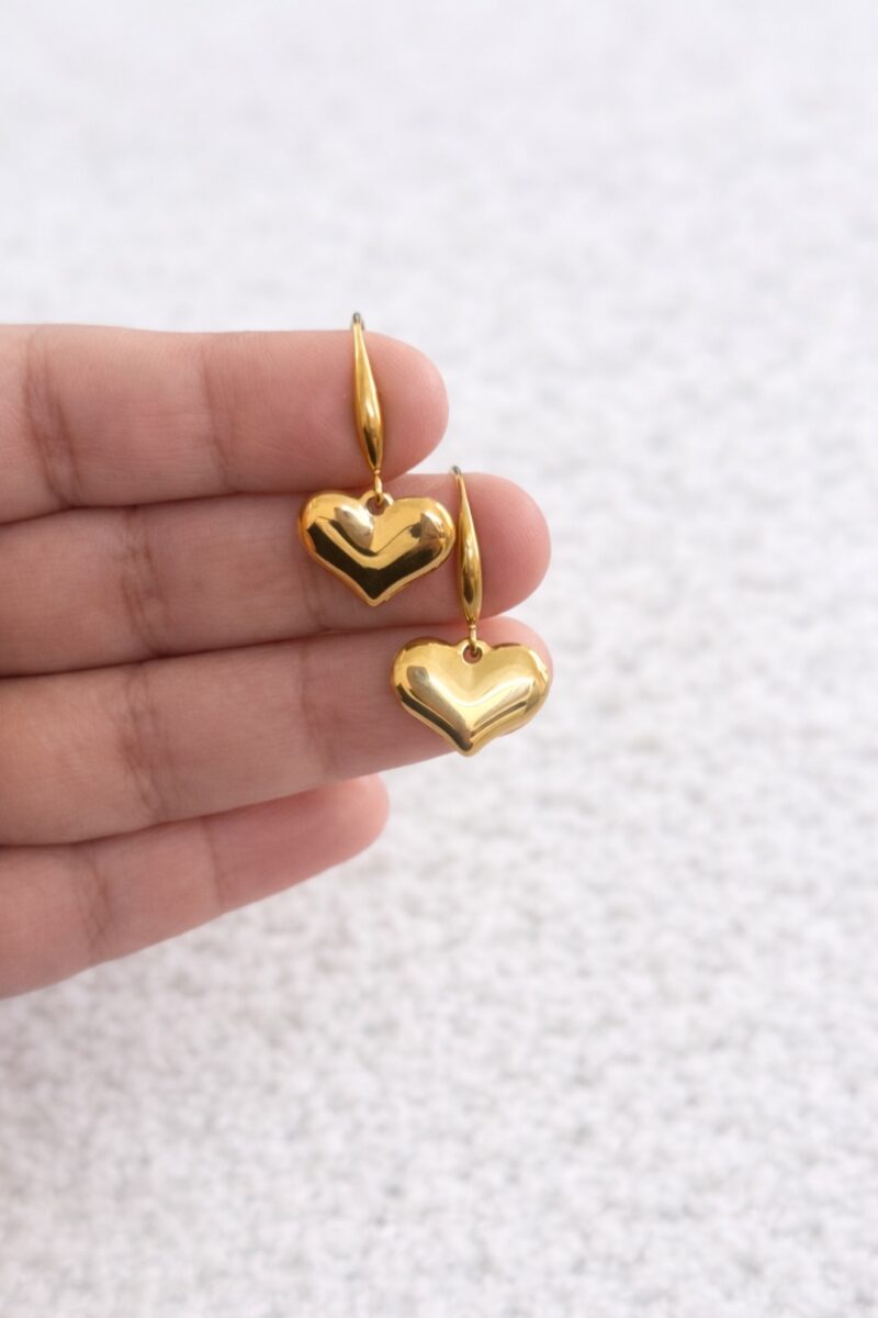 Classic Gold Heart Drop Earrings - Image 2