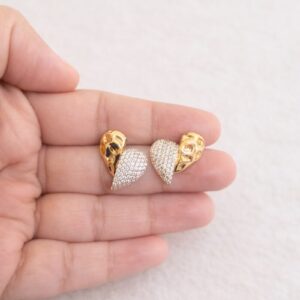 Sculpted Heart Crystal Stud Earrings