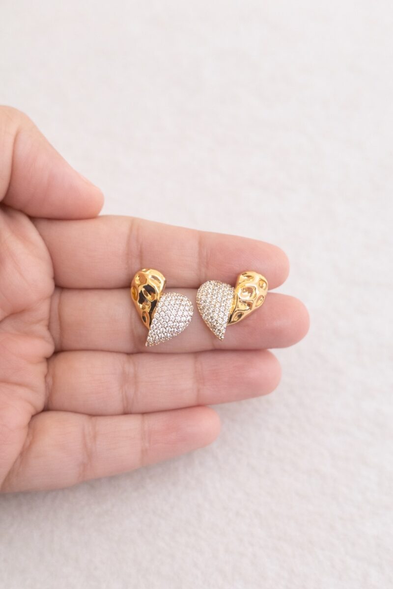 Sculpted Heart Crystal Stud Earrings - Image 2
