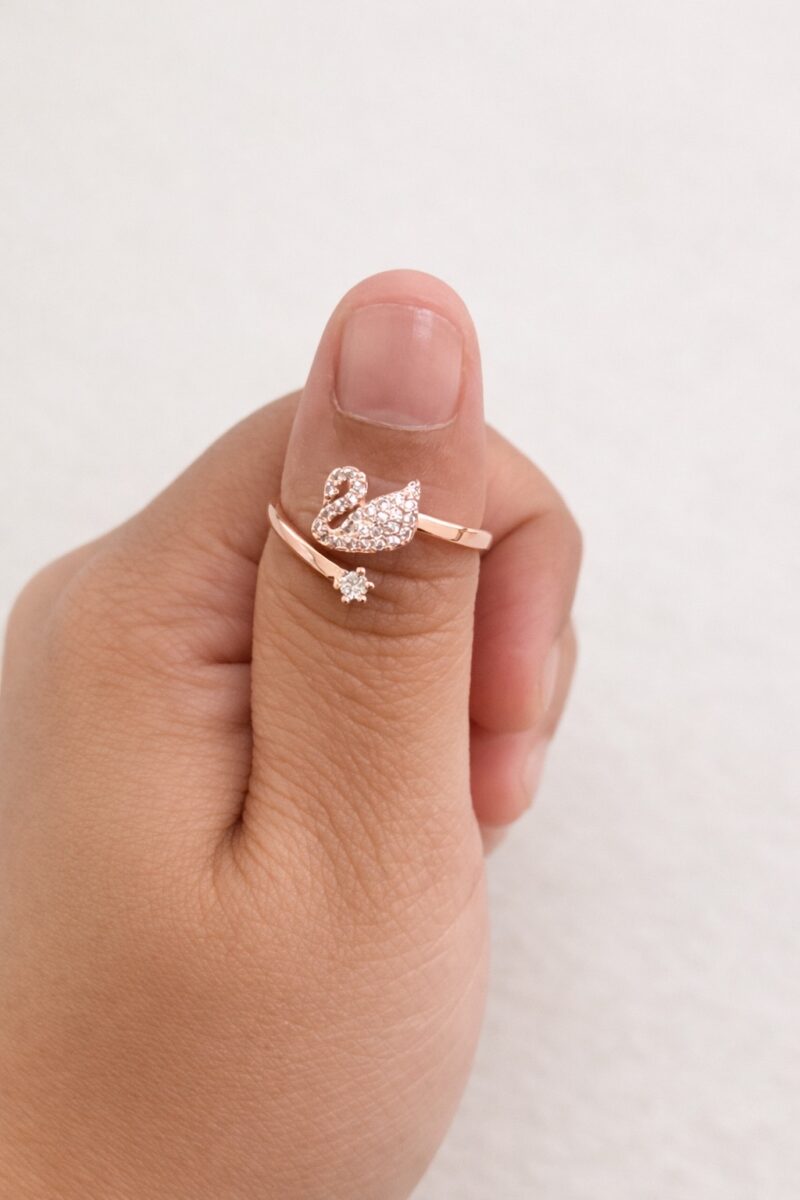 Rose Gold Swan Crystal Open Ring - Image 3