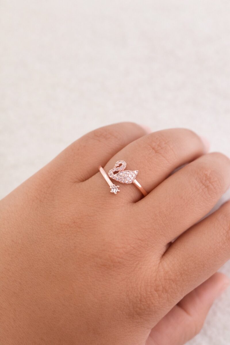 Rose Gold Swan Crystal Open Ring - Image 2