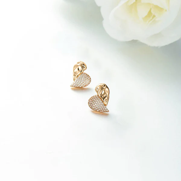 Sculpted Heart Crystal Stud Earrings - Image 4