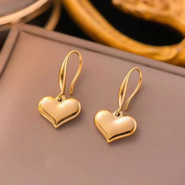 Classic Gold Heart Drop Earrings - Image 4