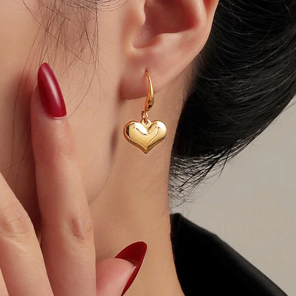 Classic Gold Heart Drop Earrings - Image 3