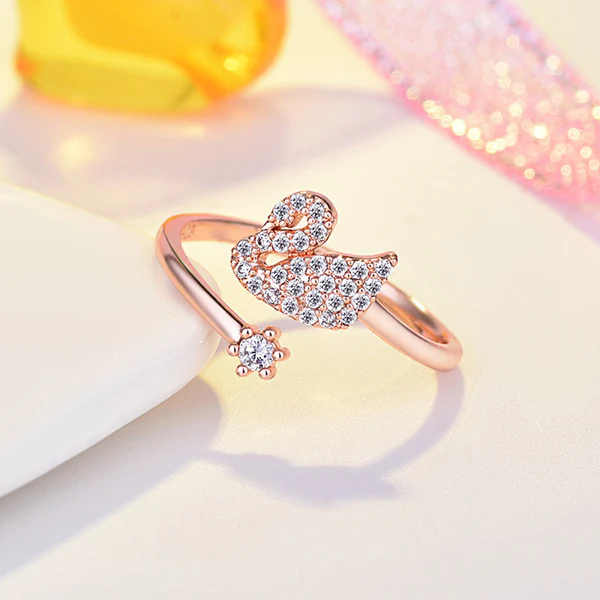 Rose Gold Swan Crystal Open Ring - Image 4