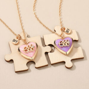 BFF Heart Photo Locket Necklace Set (Purple & Pink)