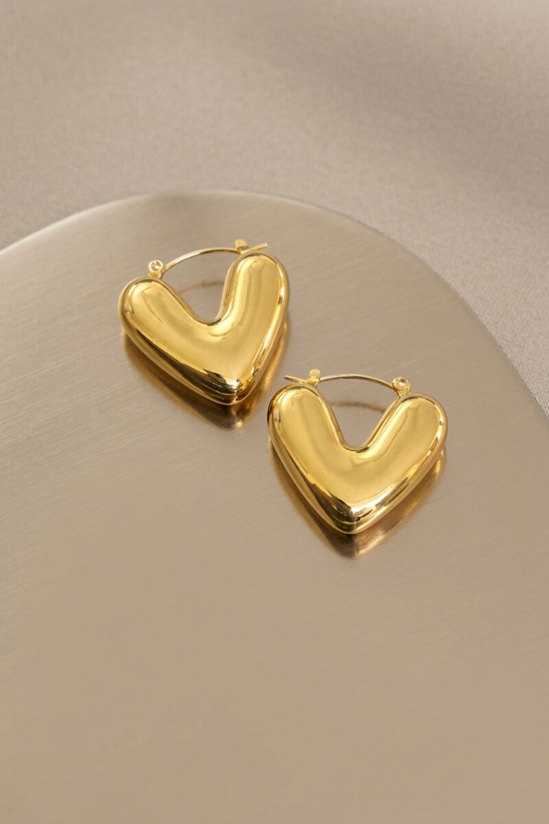 Puffy Heart Gold Hoop Earrings