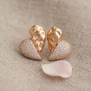 Sculpted Heart Crystal Stud Earrings