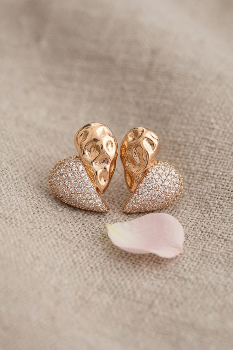 Sculpted Heart Crystal Stud Earrings
