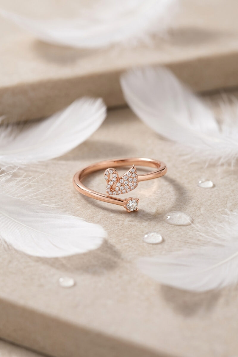 Rose Gold Swan Crystal Open Ring