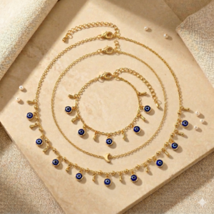 Evil Eye Charm Necklace & Bracelet Set