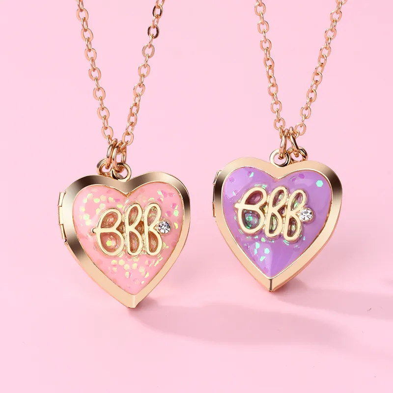 BFF Heart Photo Locket Necklace Set (Purple & Pink) - Image 5