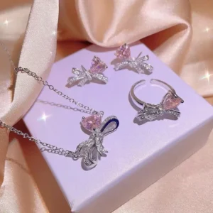 Pink Bow Crystal Jewelry Set