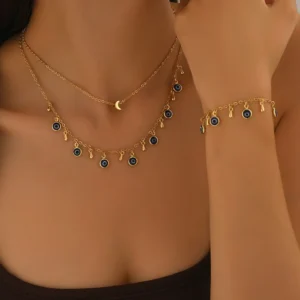 Evil Eye Charm Necklace & Bracelet Set