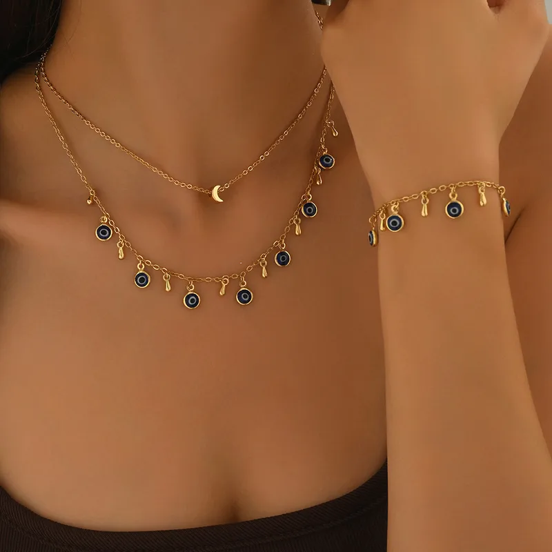 Evil Eye Charm Necklace & Bracelet Set - Image 2