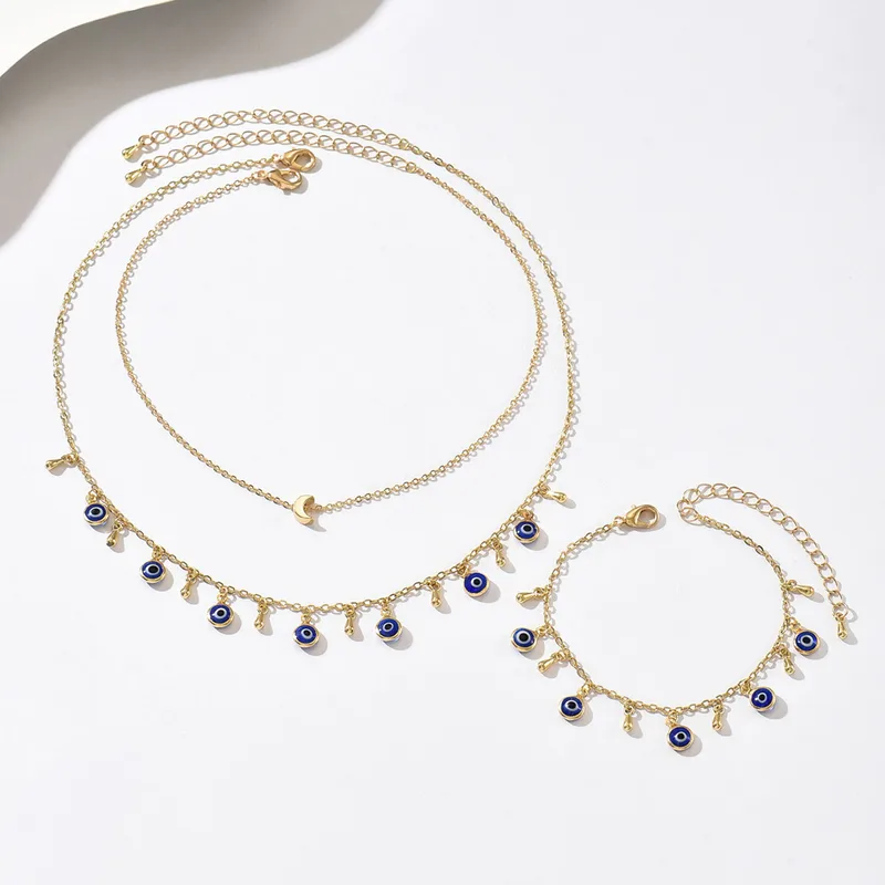 Evil Eye Charm Necklace & Bracelet Set - Image 3