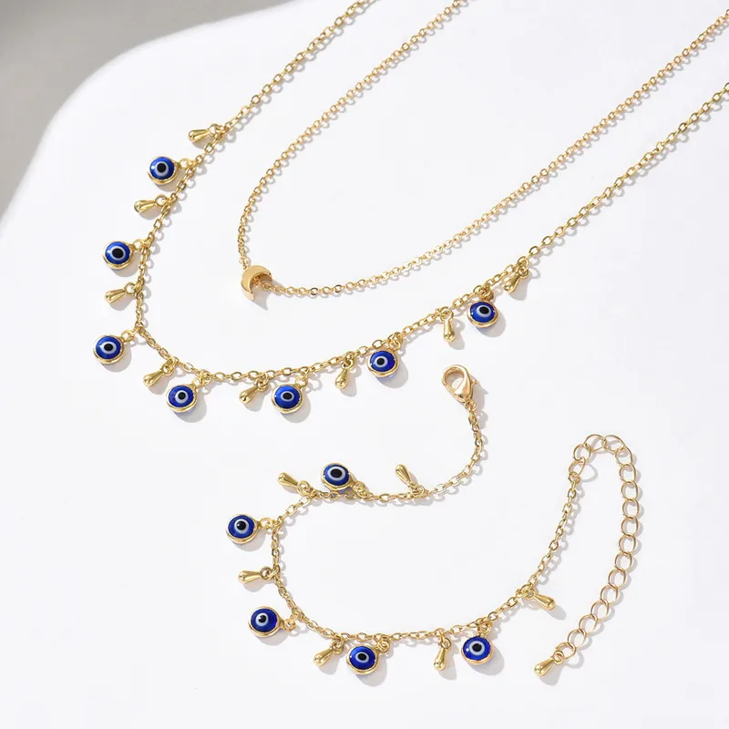Evil Eye Charm Necklace & Bracelet Set - Image 4