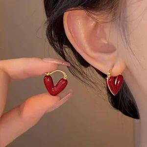 Red Heart Hoop Earrings