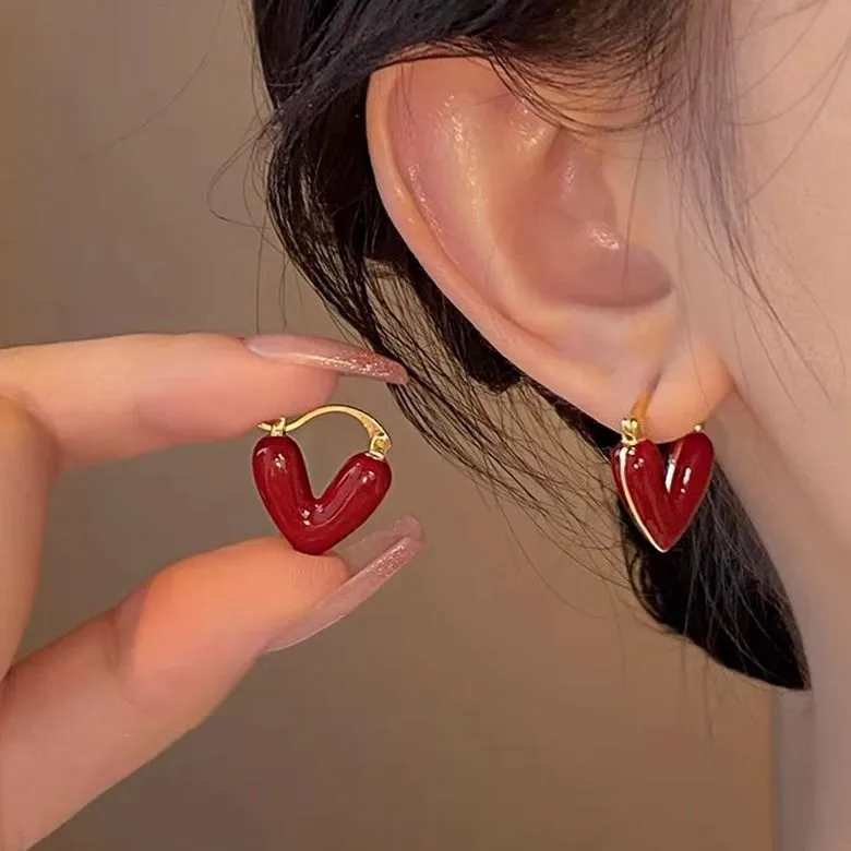 Red Heart Hoop Earrings - Image 2