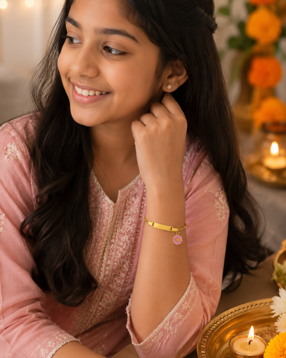 Pink Daisy Rakhi Bracelet for Girls & Women - Image 2