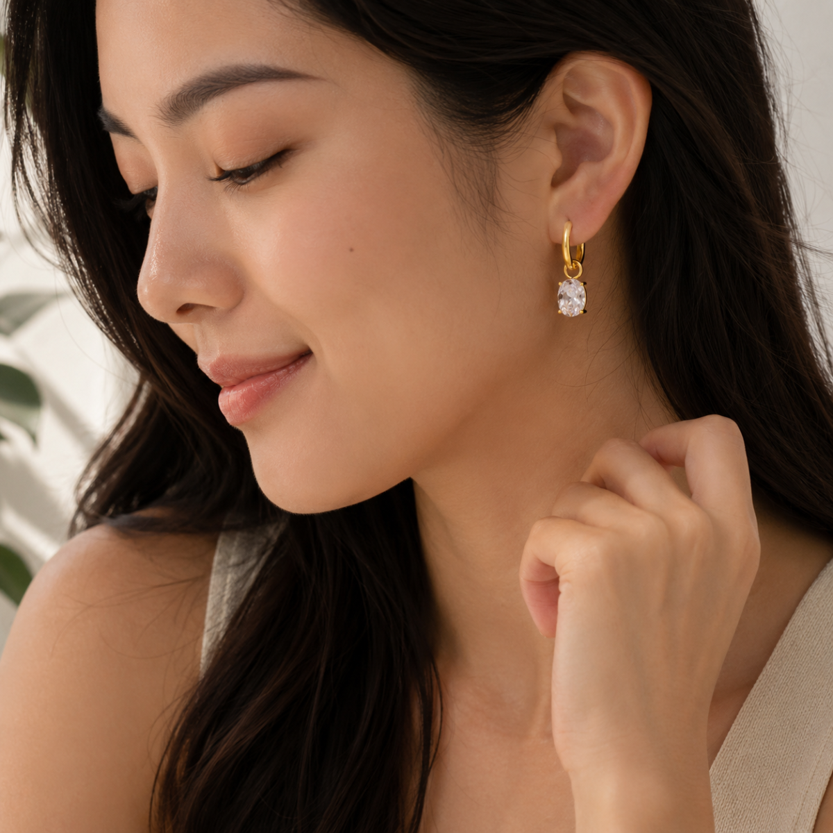 Oval Zircon Hoop Earrings - Image 2