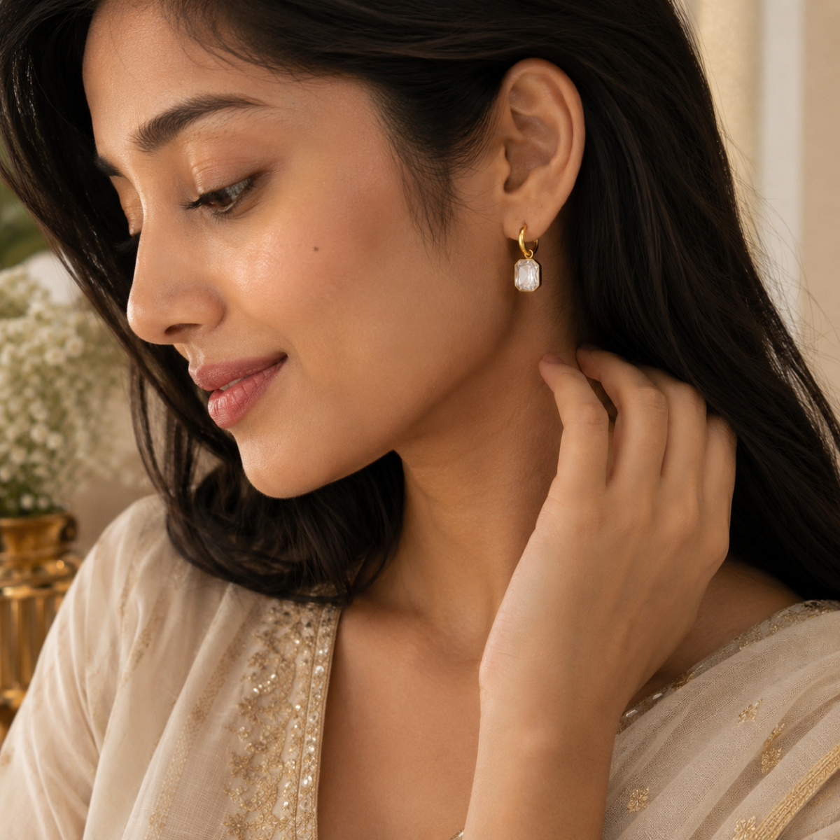 Emerald Cut Zircon Drop Earrings - Image 2