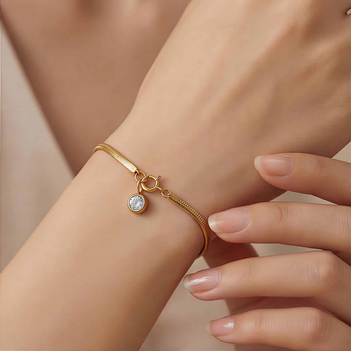 Crystal Charm Snake Chain Bracelet