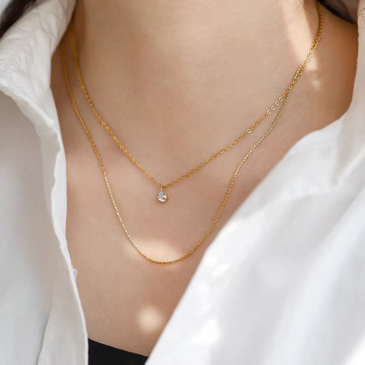 Layered Zircon Pendant Necklace
