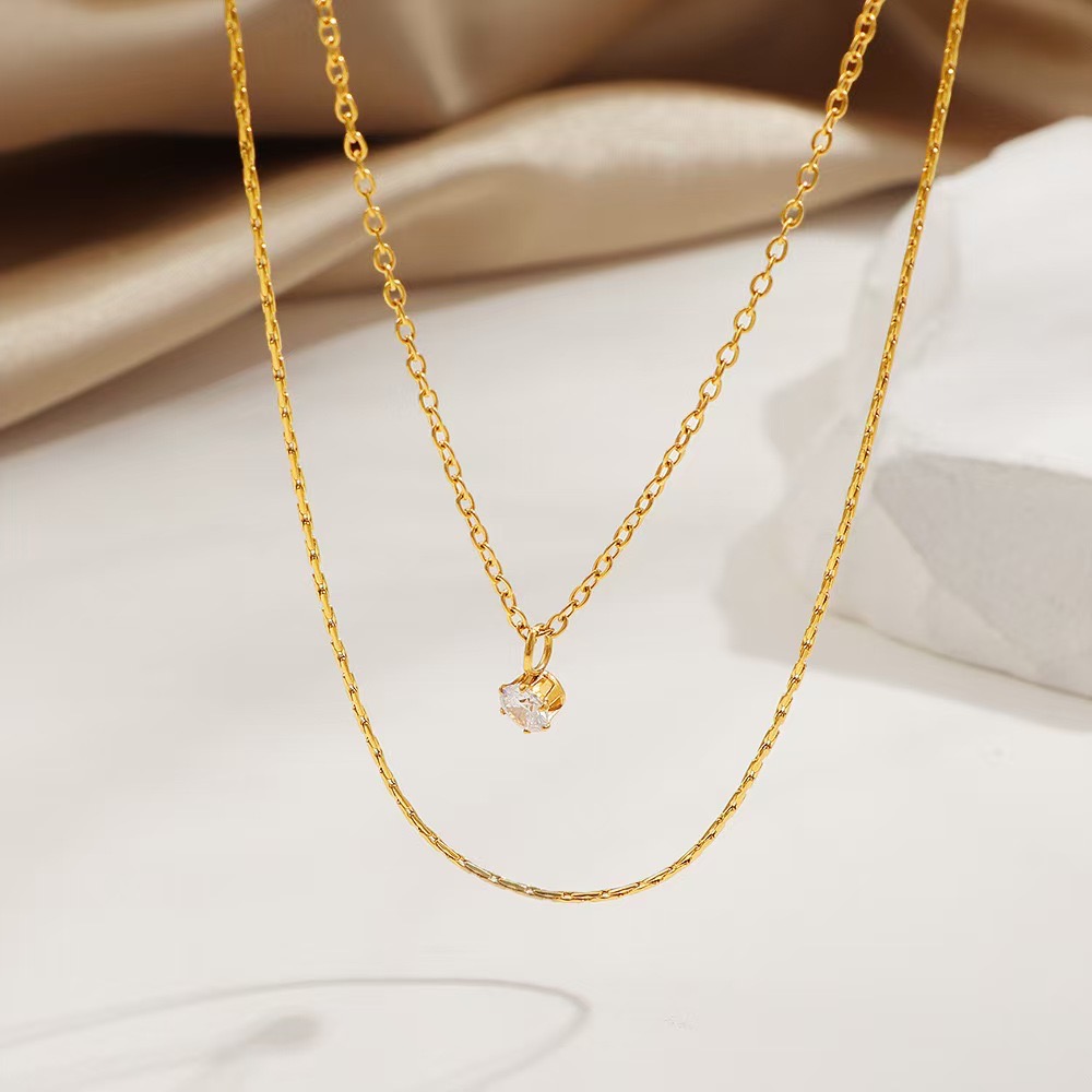Layered Zircon Pendant Necklace - Image 2