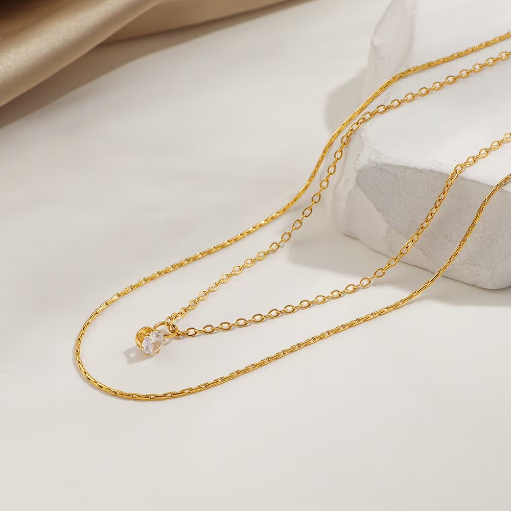 Layered Zircon Pendant Necklace - Image 4